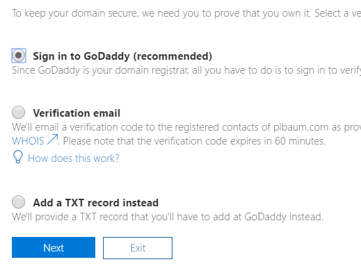 Centric Consulting screenshot of Microsoft 365 Migration domain verification.