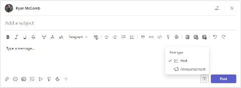 Starting a message in Microsoft Teams