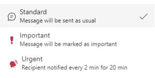Example of how you can add level of importance in a Teams chat or channel