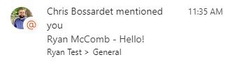 Example of Microsoft Teams mentioning a user