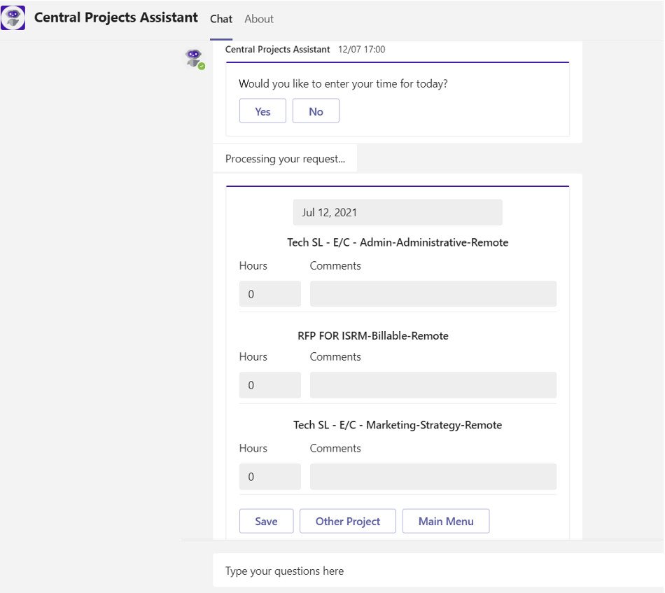 Chat bot in Teams