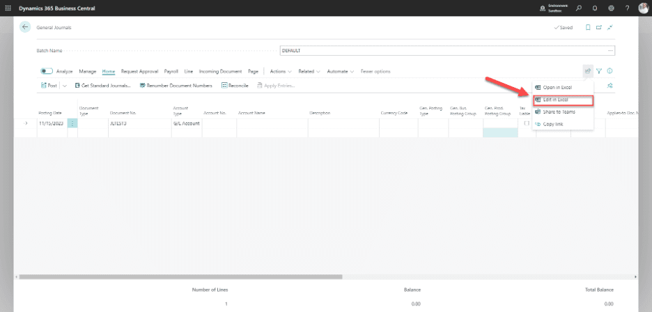 Screenshot taken from Centric Consulting’s Business Central Sandbox Environment
